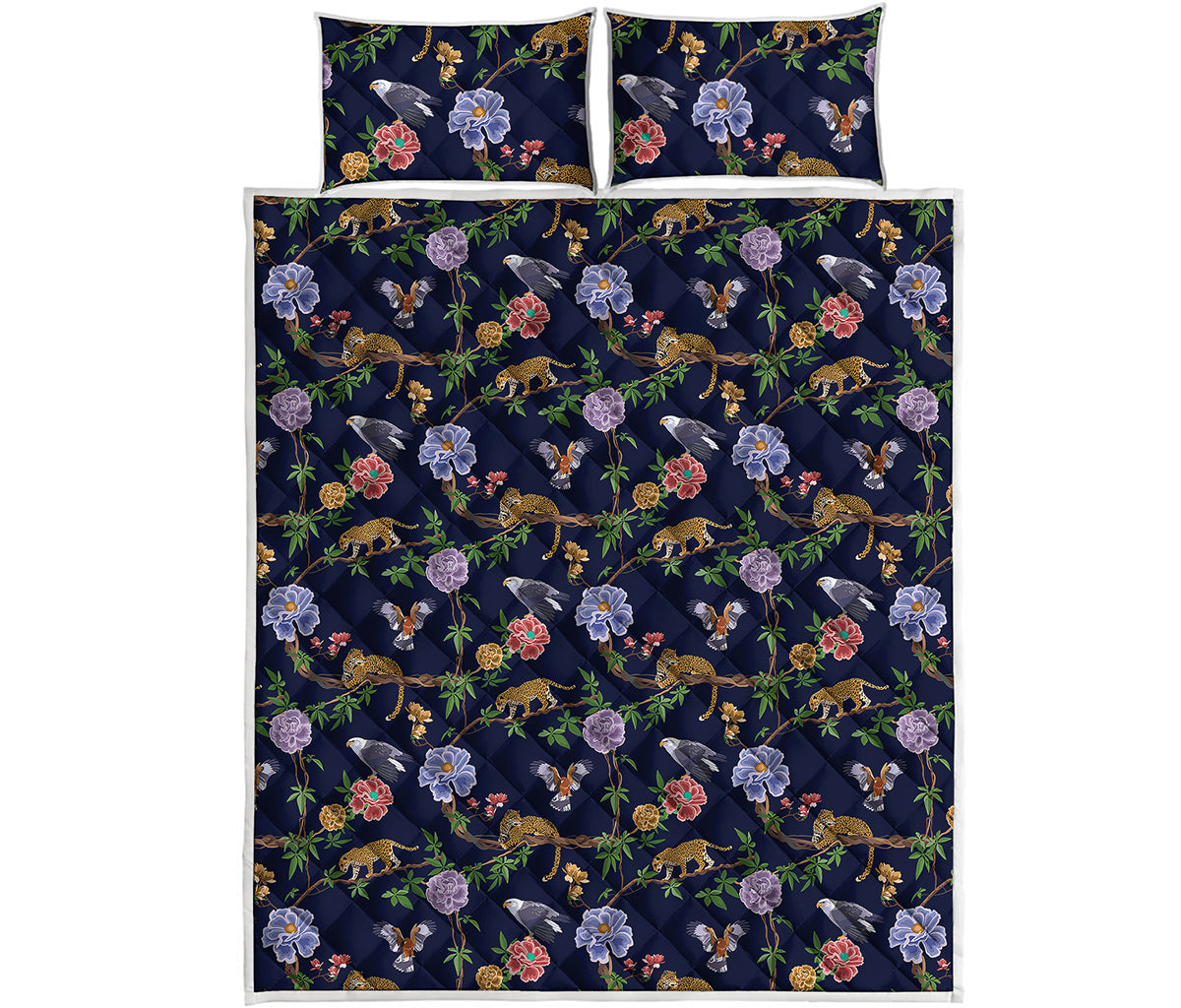 Eagle And Jaguar Pattern Print Quilt Bed Set