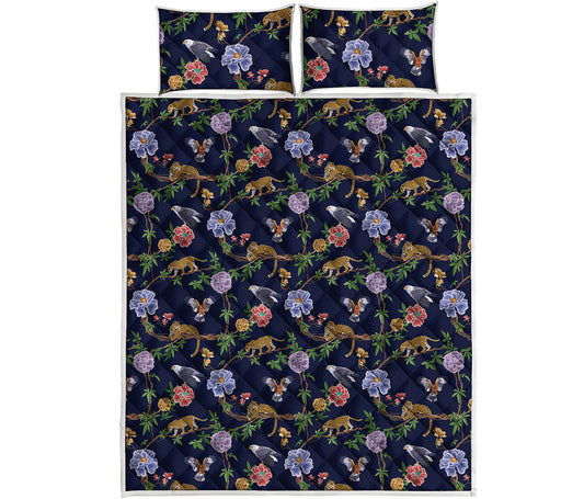 Eagle And Jaguar Pattern Print Quilt Bed Set