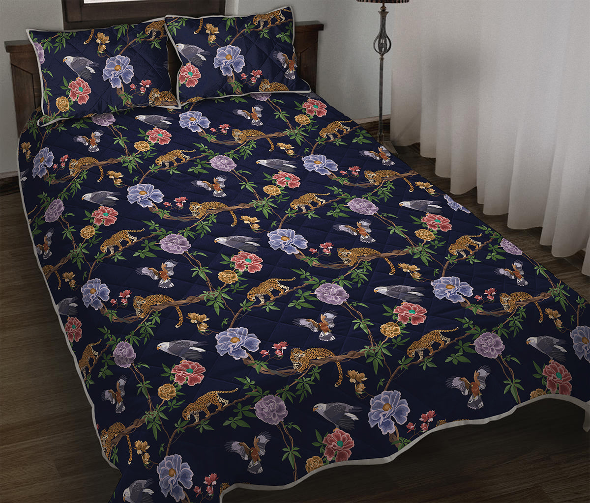 Eagle And Jaguar Pattern Print Quilt Bed Set