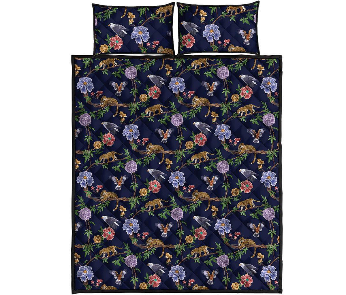 Eagle And Jaguar Pattern Print Quilt Bed Set