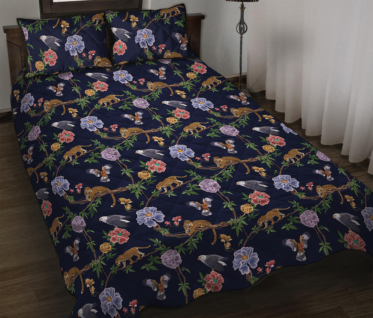 Eagle And Jaguar Pattern Print Quilt Bed Set