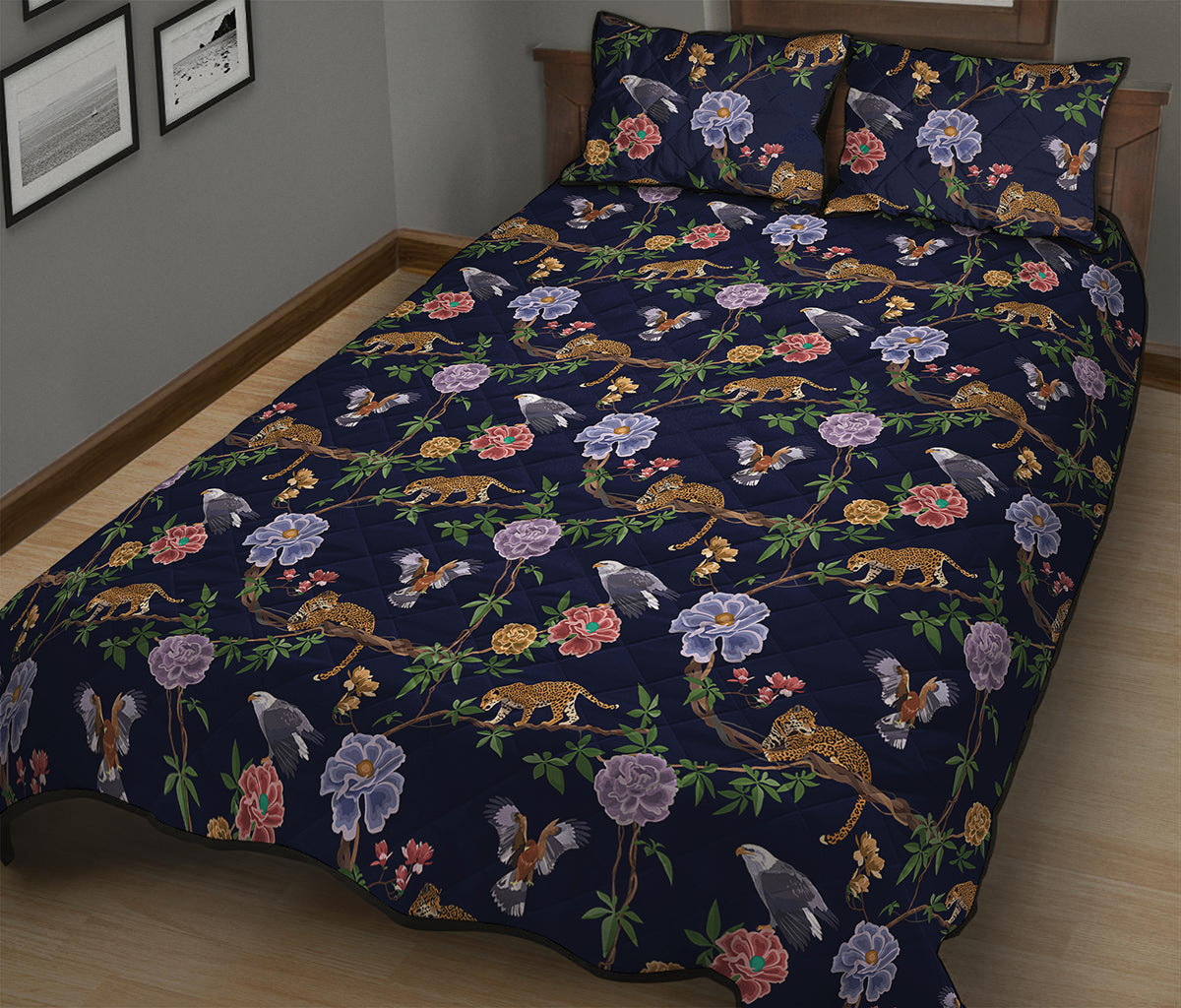 Eagle And Jaguar Pattern Print Quilt Bed Set