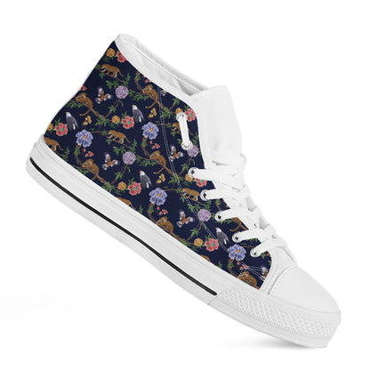 Eagle And Jaguar Pattern Print White High Top Shoes