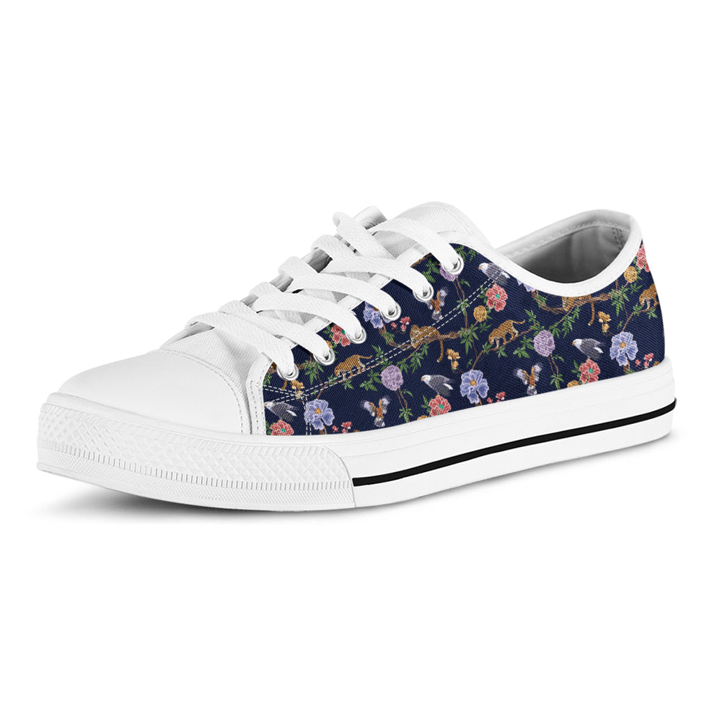 Eagle And Jaguar Pattern Print White Low Top Shoes
