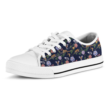 Eagle And Jaguar Pattern Print White Low Top Shoes