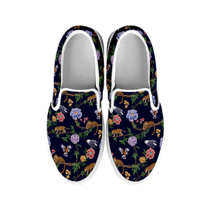Eagle And Jaguar Pattern Print White Slip On Shoes