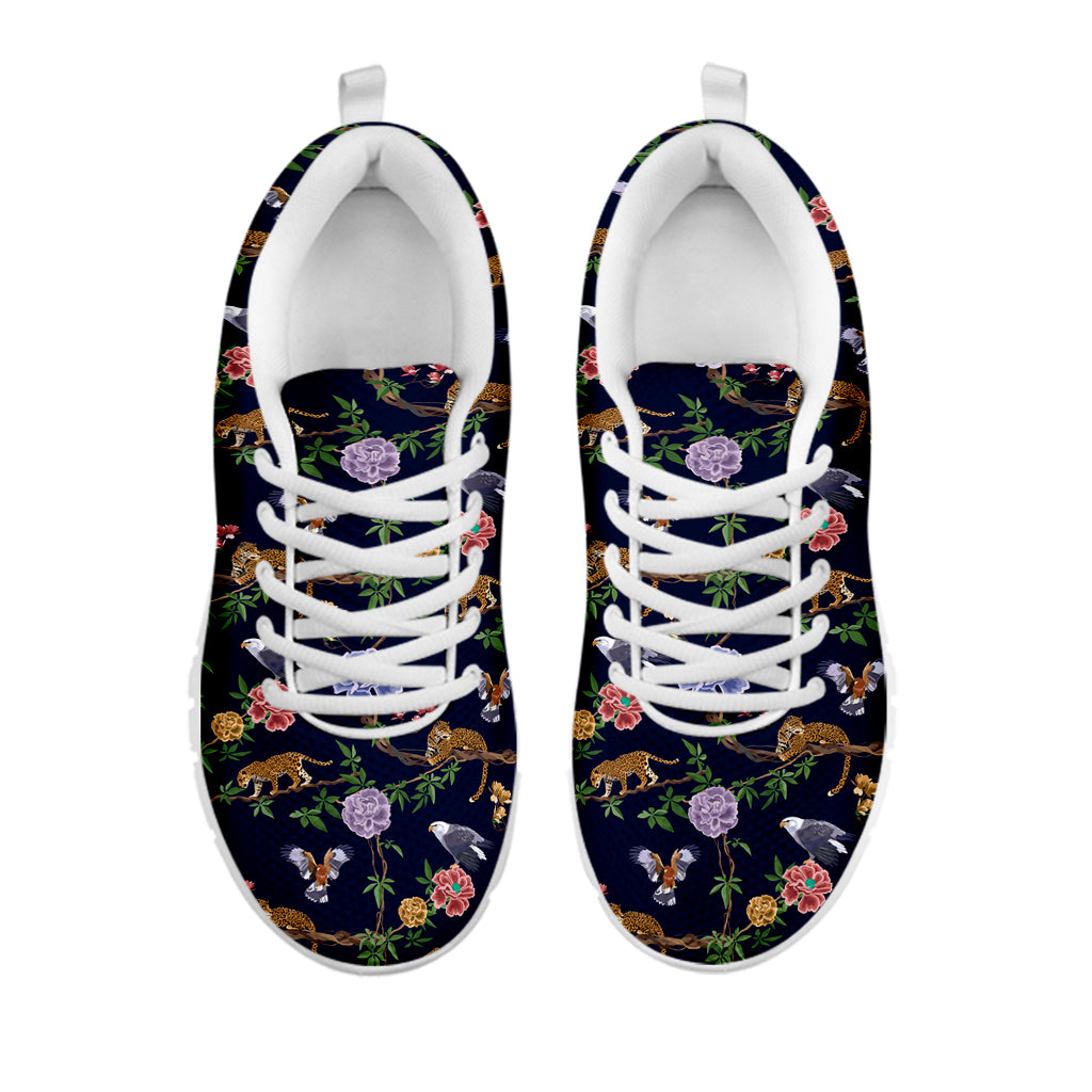 Eagle And Jaguar Pattern Print White Sneakers