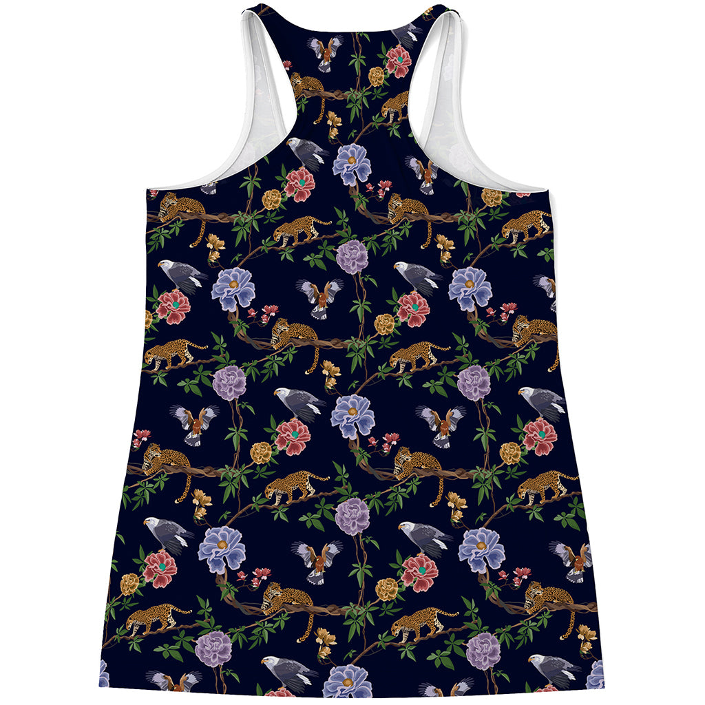 Eagle And Jaguar Pattern Print Women's Racerback Tank Top