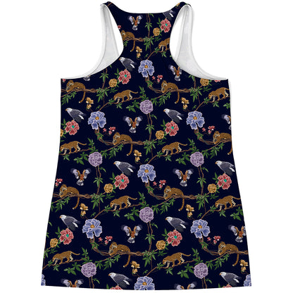 Eagle And Jaguar Pattern Print Women's Racerback Tank Top