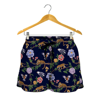Eagle And Jaguar Pattern Print Women's Shorts
