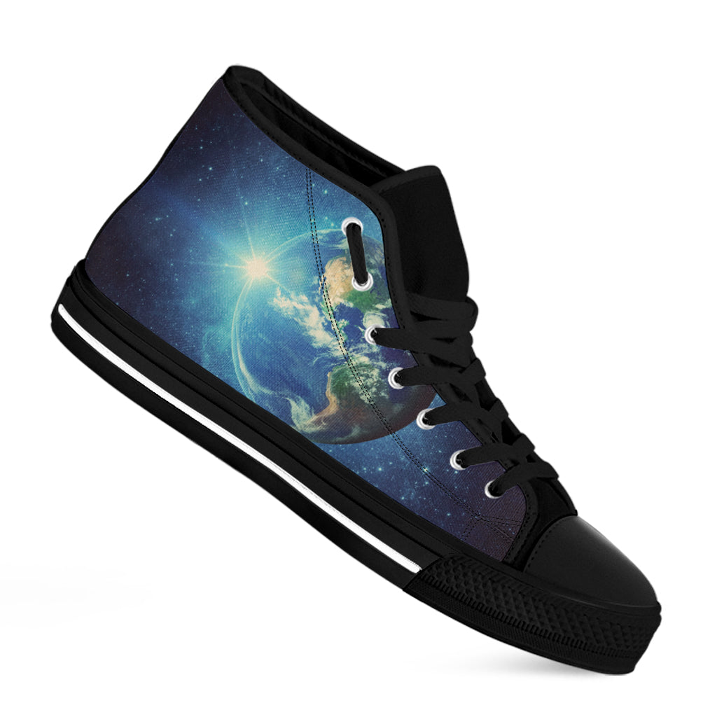 Earth And Space Print Black High Top Shoes