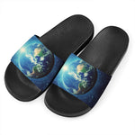 Earth And Space Print Black Slide Sandals