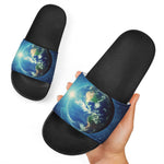Earth And Space Print Black Slide Sandals