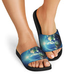 Earth And Space Print Black Slide Sandals