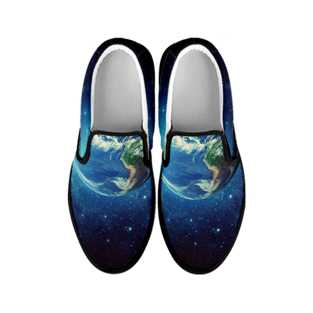 Earth And Space Print Black Slip On Shoes