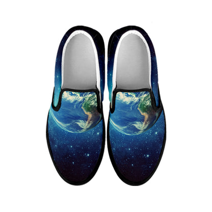 Earth And Space Print Black Slip On Shoes