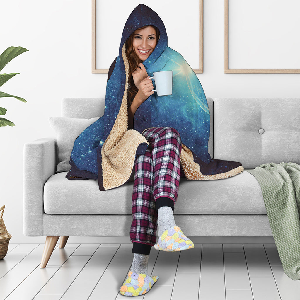 Earth And Space Print Hooded Blanket