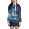 Earth And Space Print Pullover Hoodie Dress