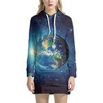 Earth And Space Print Hoodie Dress