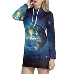 Earth And Space Print Hoodie Dress