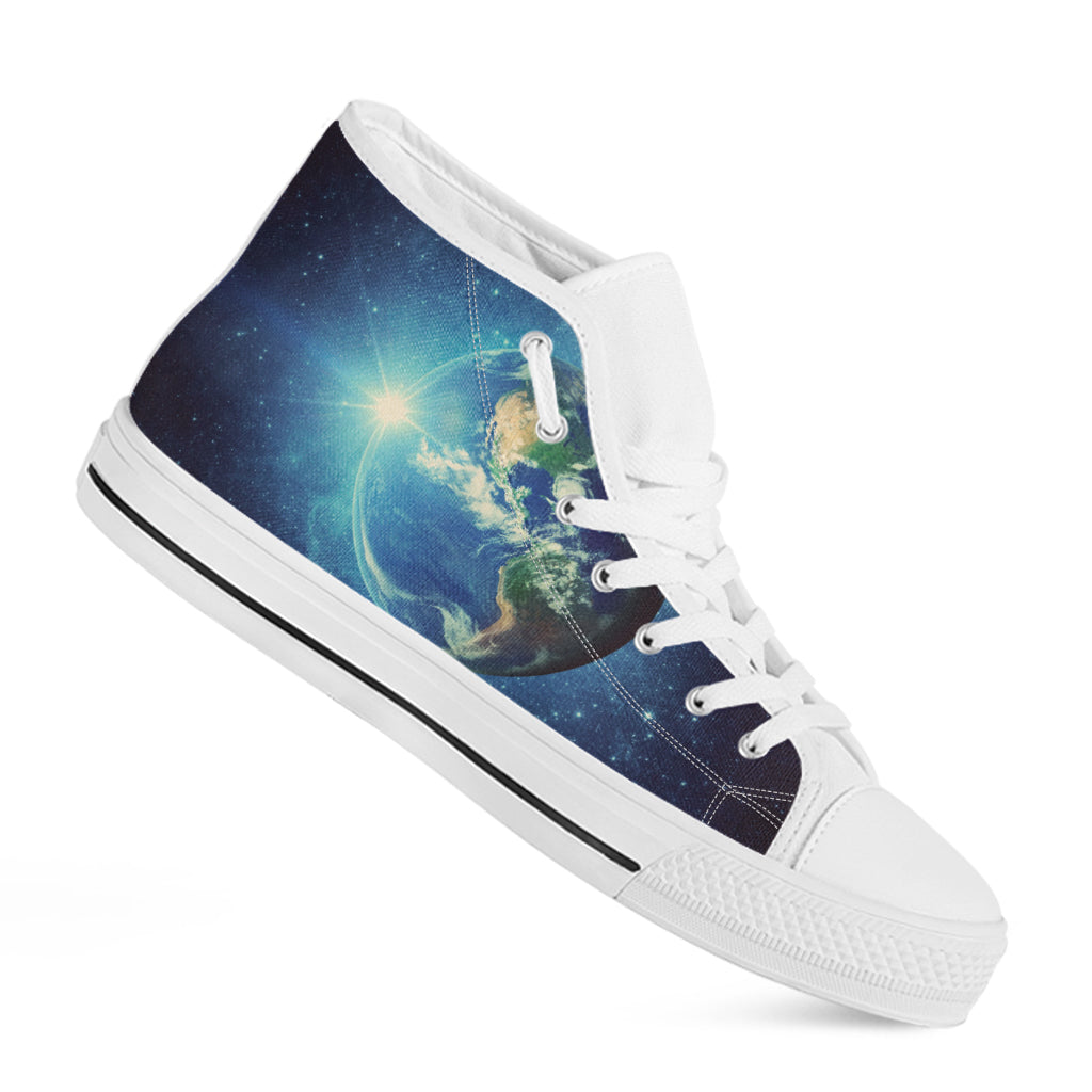 Earth And Space Print White High Top Shoes