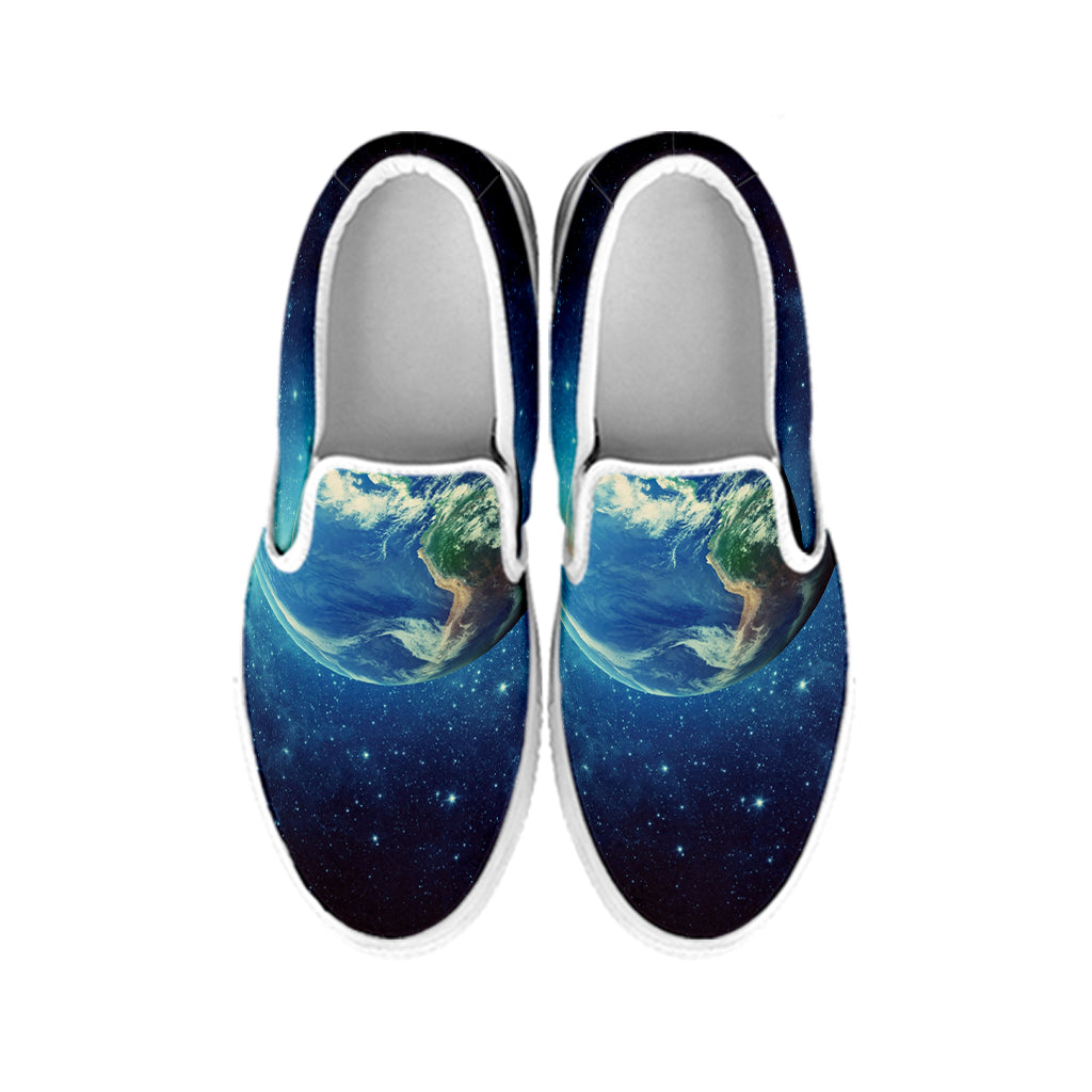 Earth And Space Print White Slip On Shoes