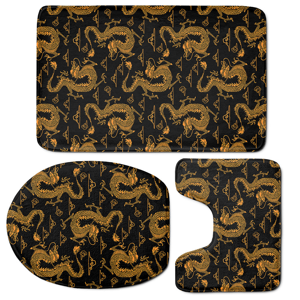 Eastern Dragon Pattern Print 3 Piece Bath Mat Set