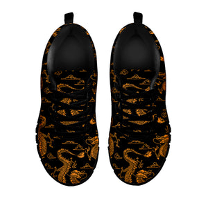 Eastern Dragon Pattern Print Black Sneakers