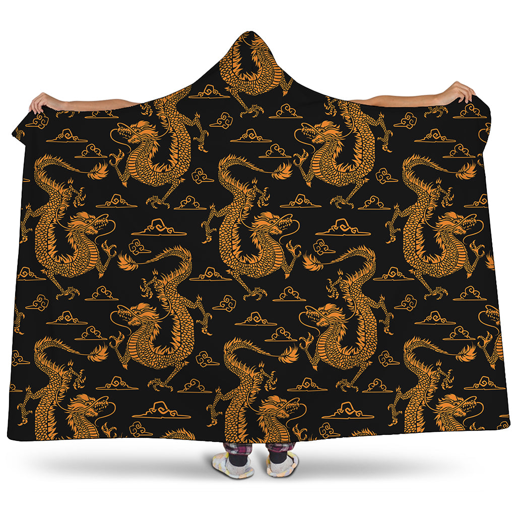 Eastern Dragon Pattern Print Hooded Blanket