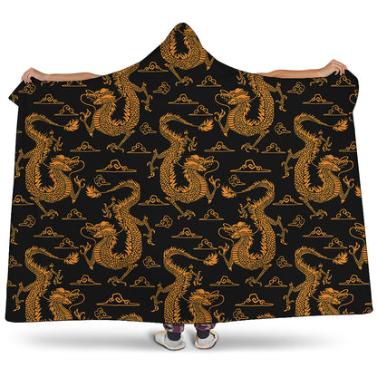 Eastern Dragon Pattern Print Hooded Blanket