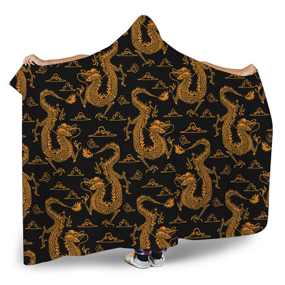 Eastern Dragon Pattern Print Hooded Blanket