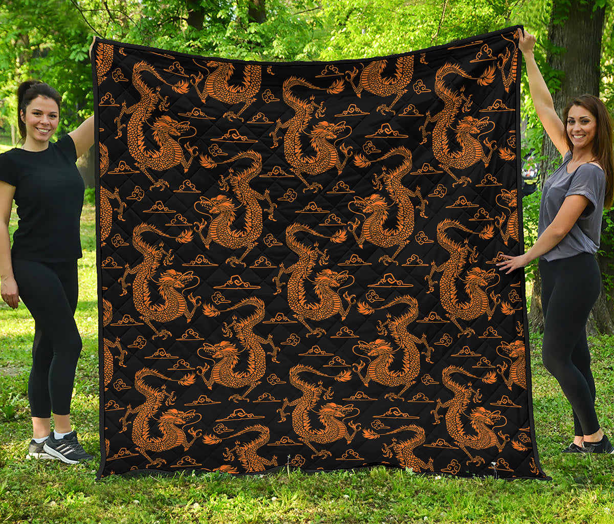 Eastern Dragon Pattern Print Quilt