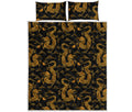 Eastern Dragon Pattern Print Quilt Bed Set