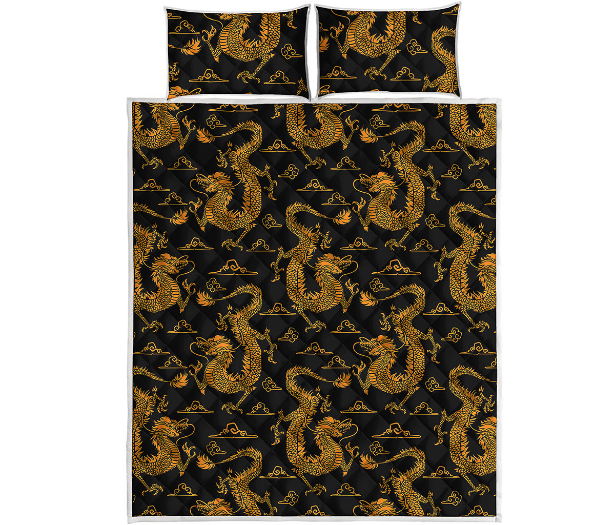 Eastern Dragon Pattern Print Quilt Bed Set