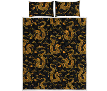 Eastern Dragon Pattern Print Quilt Bed Set