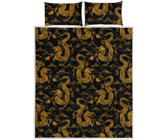 Eastern Dragon Pattern Print Quilt Bed Set
