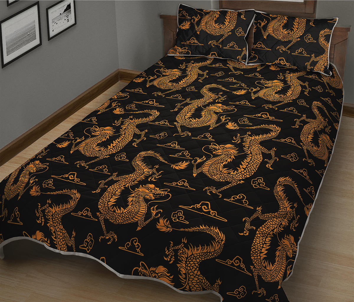 Eastern Dragon Pattern Print Quilt Bed Set