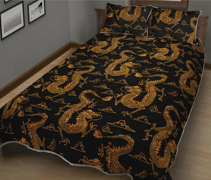 Eastern Dragon Pattern Print Quilt Bed Set