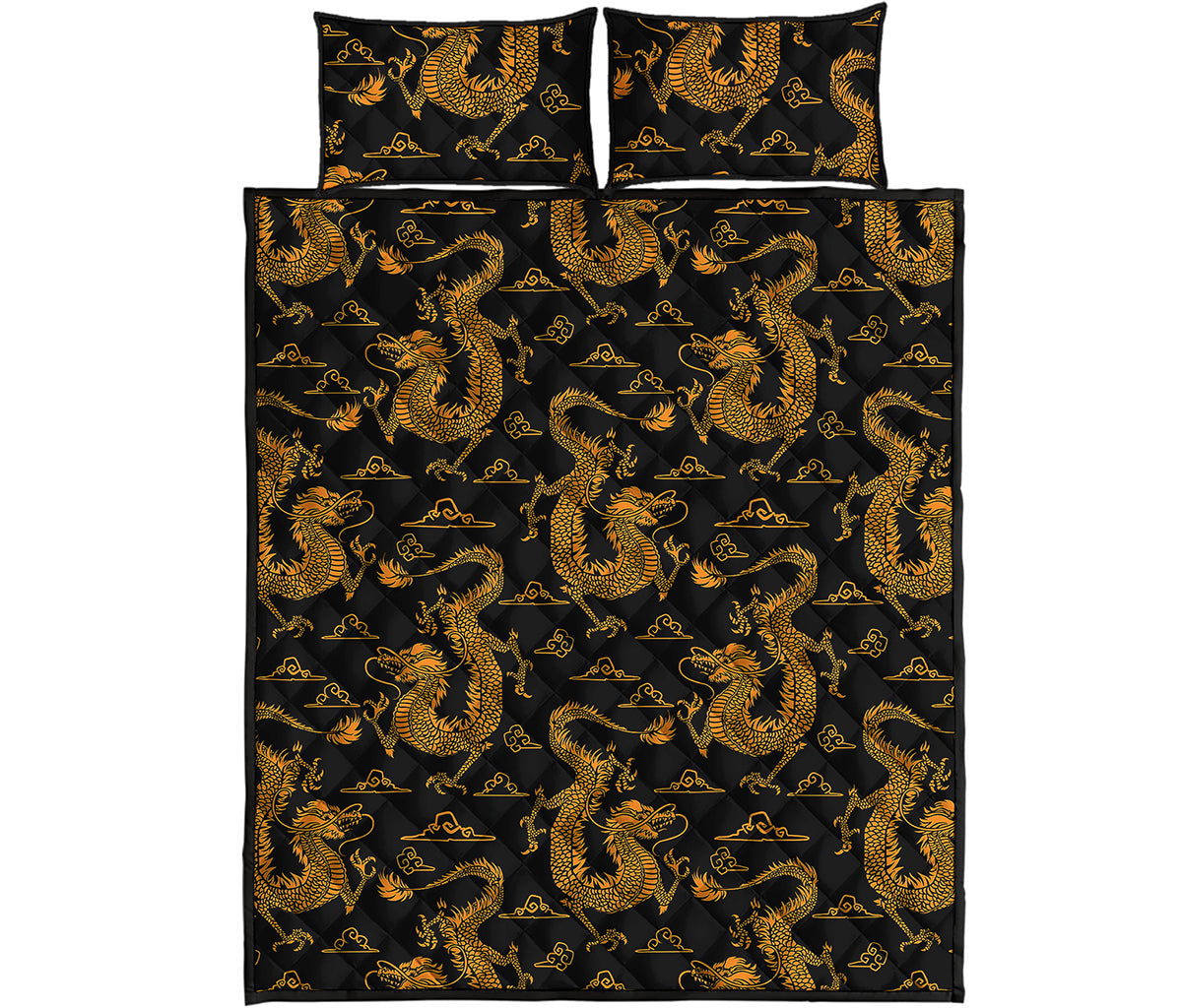 Eastern Dragon Pattern Print Quilt Bed Set