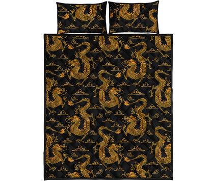 Eastern Dragon Pattern Print Quilt Bed Set