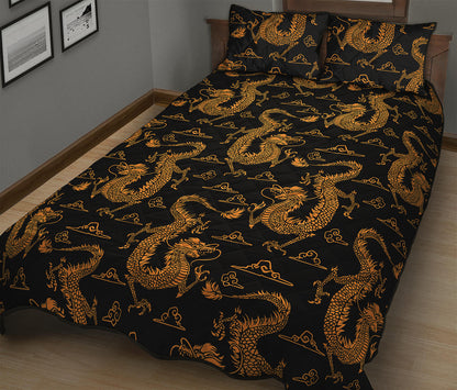 Eastern Dragon Pattern Print Quilt Bed Set
