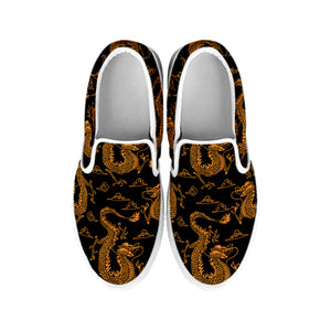 Eastern Dragon Pattern Print White Slip On Shoes