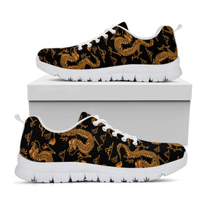 Eastern Dragon Pattern Print White Sneakers