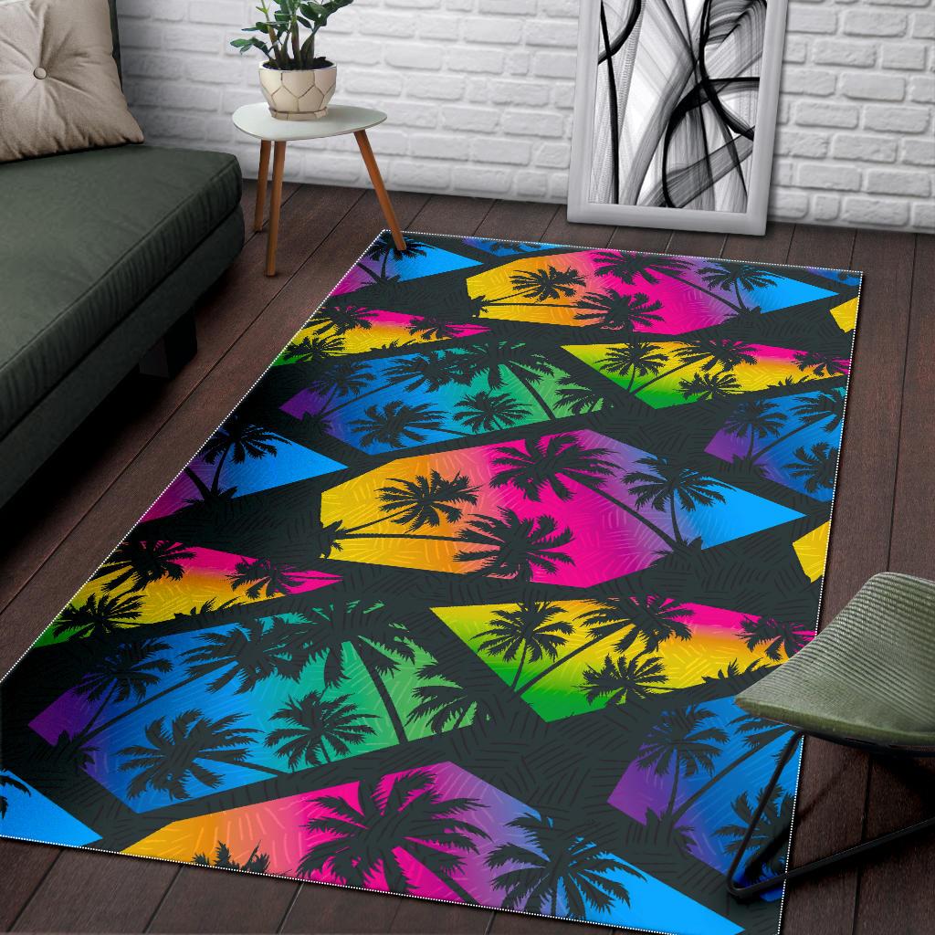 EDM Beach Palm Tree Pattern Print Area Rug GearFrost