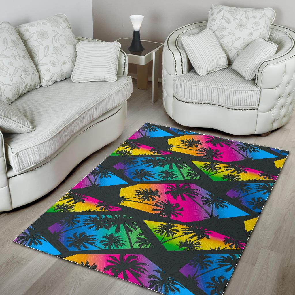 EDM Beach Palm Tree Pattern Print Area Rug GearFrost