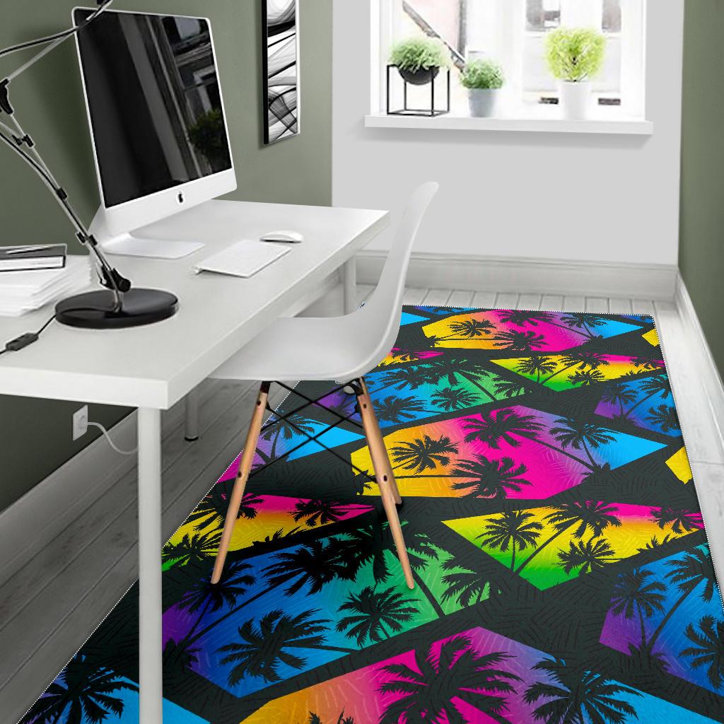 EDM Beach Palm Tree Pattern Print Area Rug GearFrost