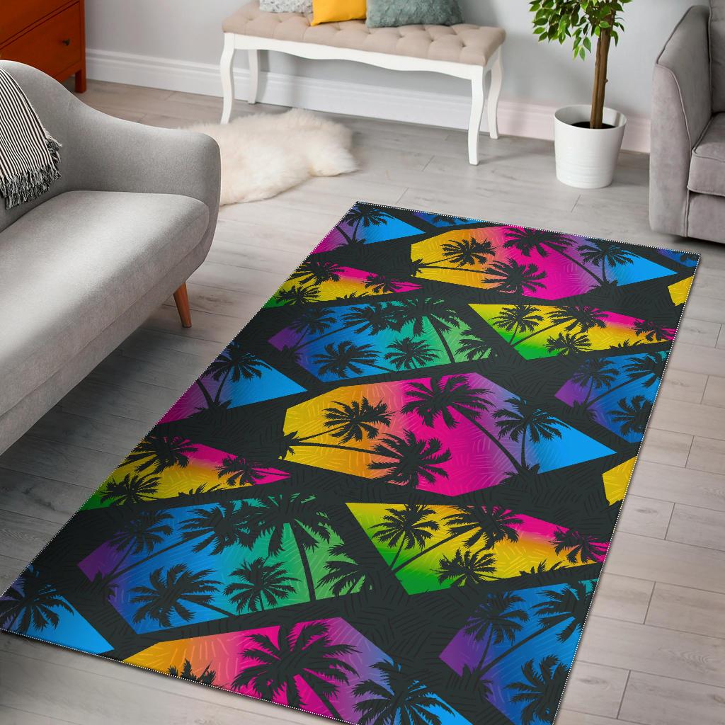 EDM Beach Palm Tree Pattern Print Area Rug GearFrost