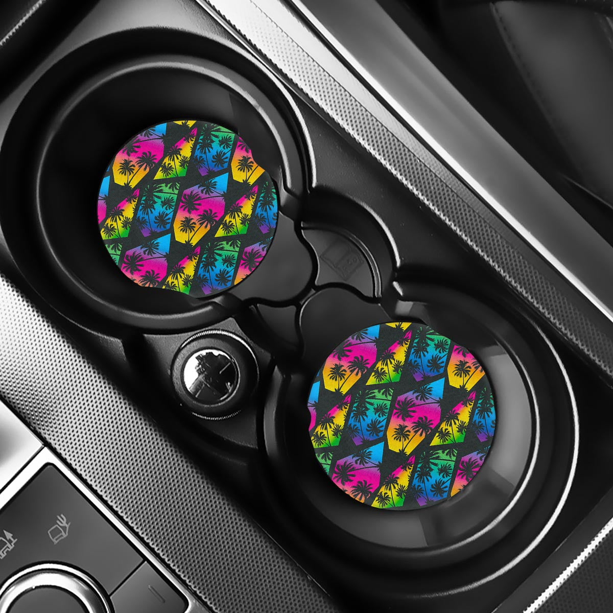 EDM Beach Palm Tree Pattern Print Car Coasters
