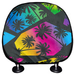 EDM Beach Palm Tree Pattern Print Car Headrest Covers