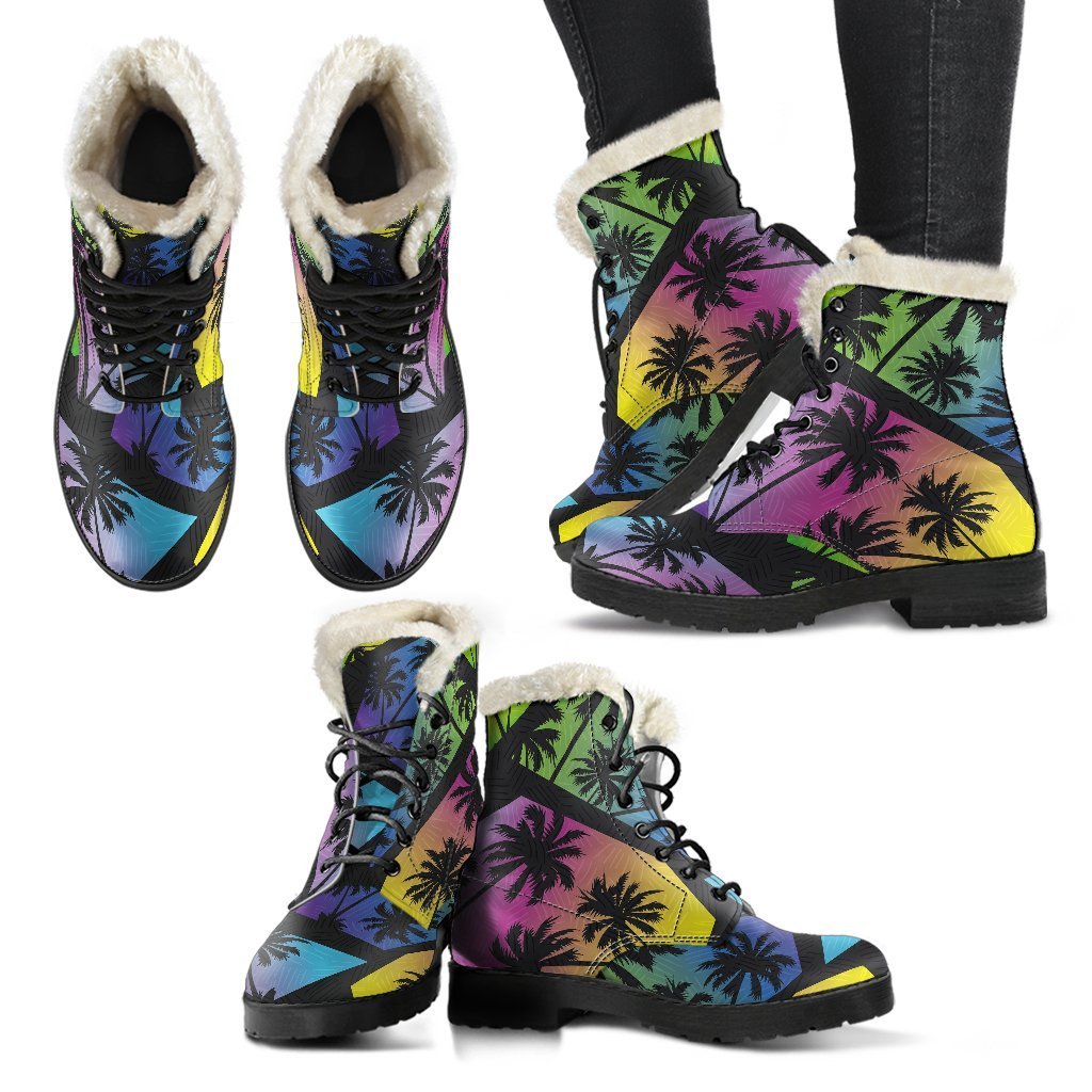 EDM Beach Palm Tree Pattern Print Comfy Boots GearFrost